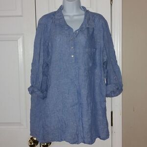 JNY Jones New York blue 100% linen tunic top  Sz 1X
